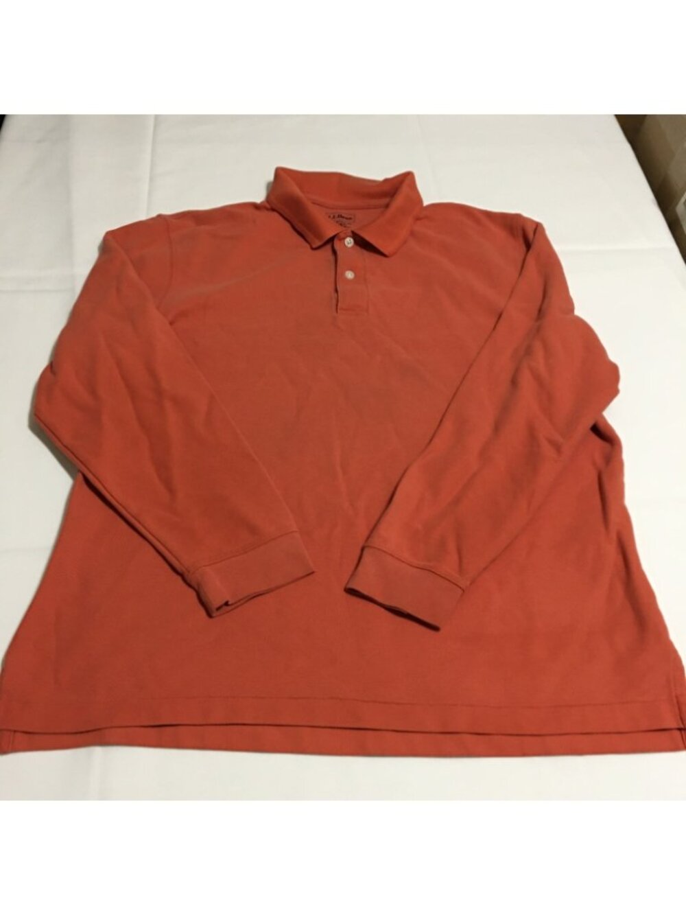 LL Bean Mens Large Long Sleeve Polo Shirt Preppy Orange